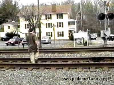 Photo - Missing sidewalk at railroad crossing, Clifton, Virginia