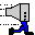 Cartoon - Computer monitor with human legs. 